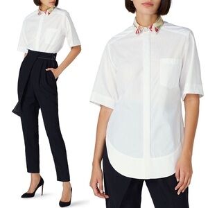 HAIDER ACKERMANN Tapestry Gold Embroidered Collar Short Sleeve Button Up Shirt 6